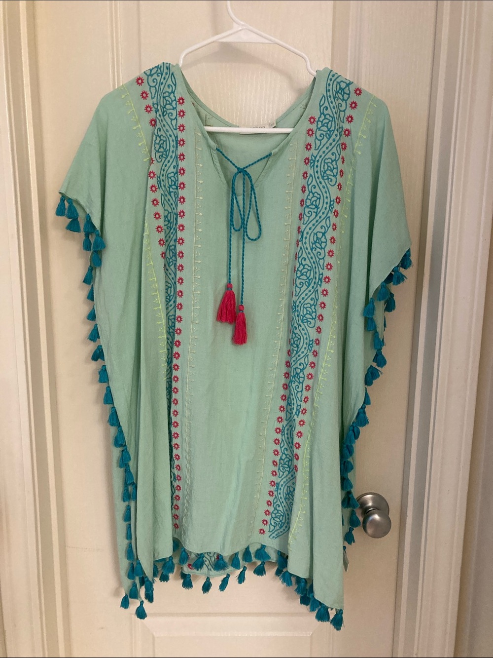 Mint Green Tassel Embroidered Women's Coverup